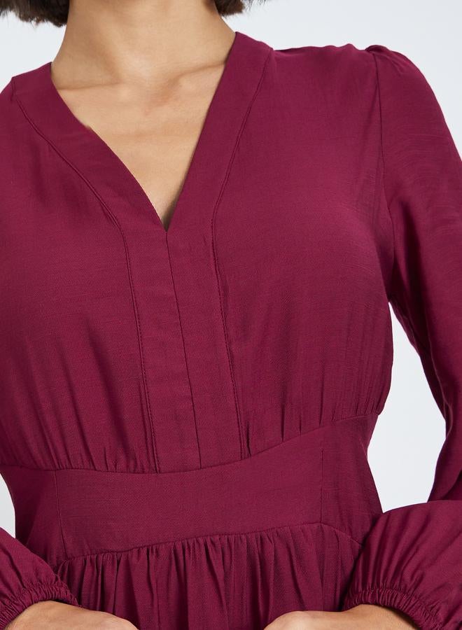 Styli Women Red Balloon Sleeves A-Line Midi Dress - Image 3